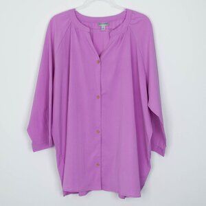 Catherines Womens 3/4 Sleeve Button Up Blouse Size 3X Purple Office Professional